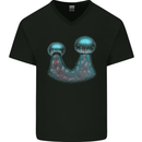 Cannabis Trichome Weed Mens V-Neck Cotton T-Shirt Black