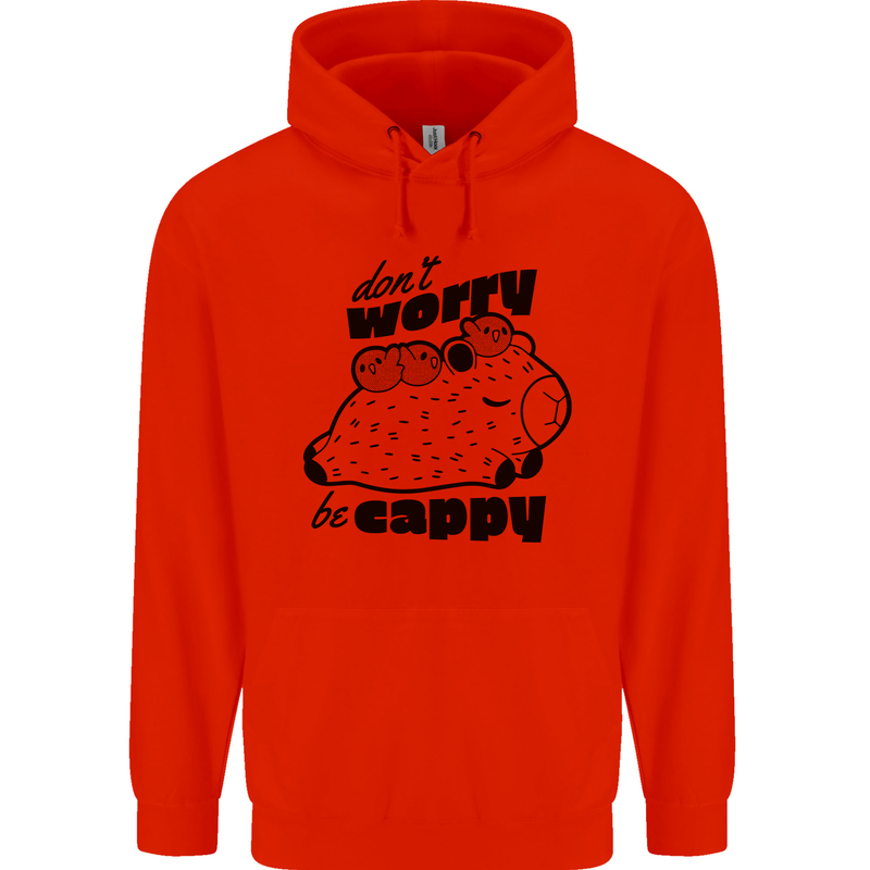 Cappybara Dont Worry Be Cappy Childrens Kids Hoodie Bright Red