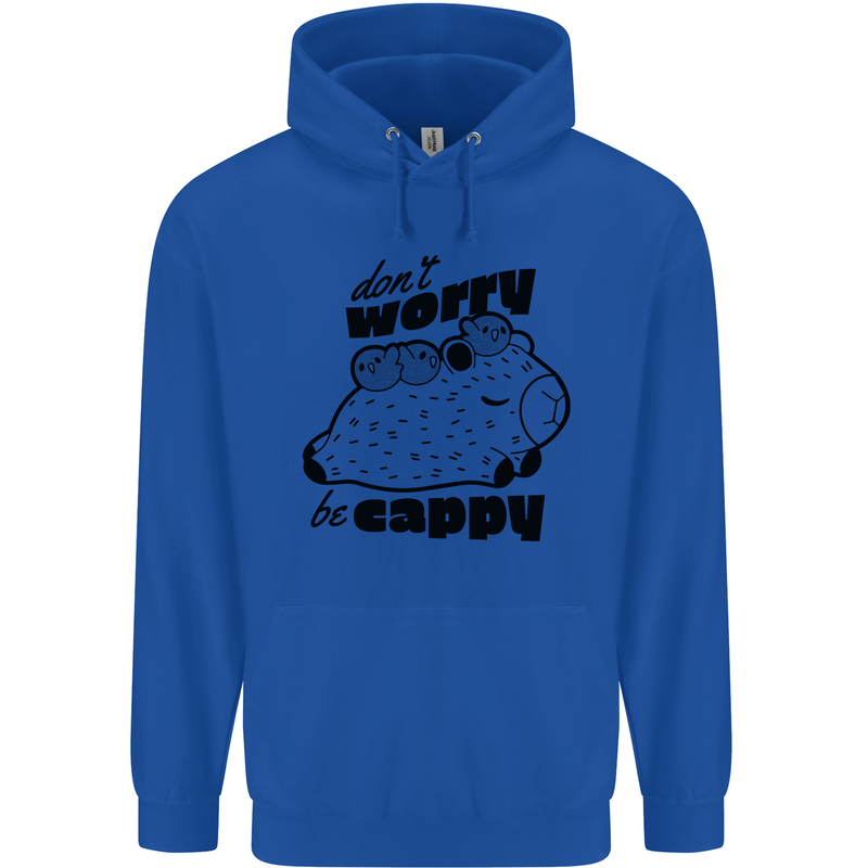 Cappybara Dont Worry Be Cappy Childrens Kids Hoodie Royal Blue