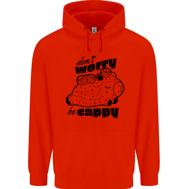 Cappybara Dont Worry Be Cappy Mens 80% Cotton Hoodie Bright Red