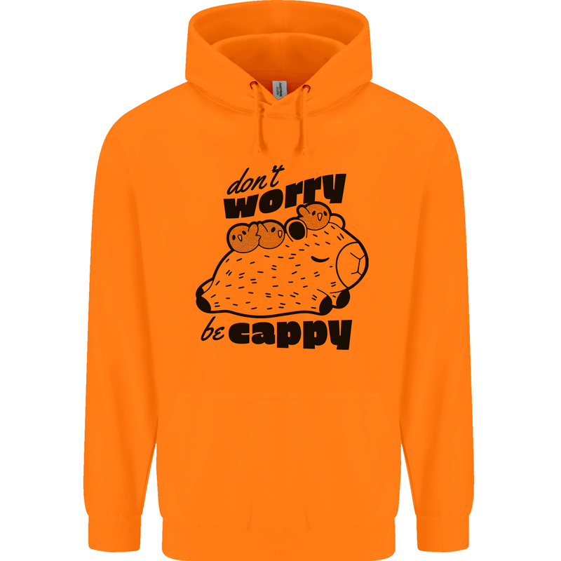 Cappybara Dont Worry Be Cappy Mens 80% Cotton Hoodie Orange