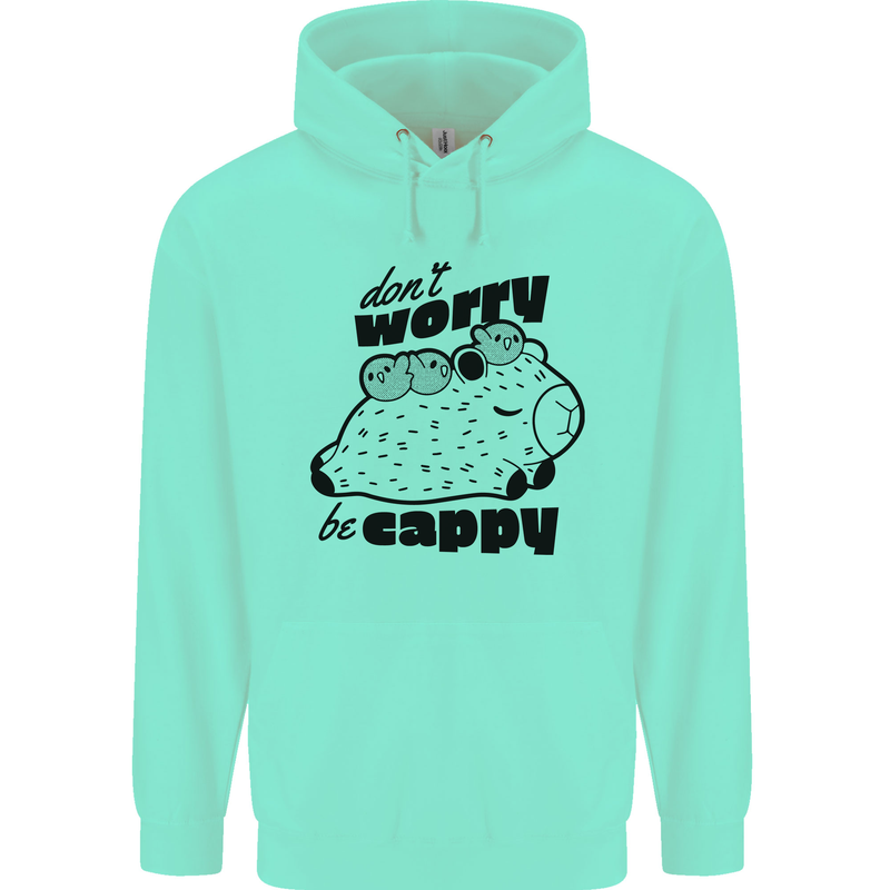 Cappybara Dont Worry Be Cappy Mens 80% Cotton Hoodie Peppermint