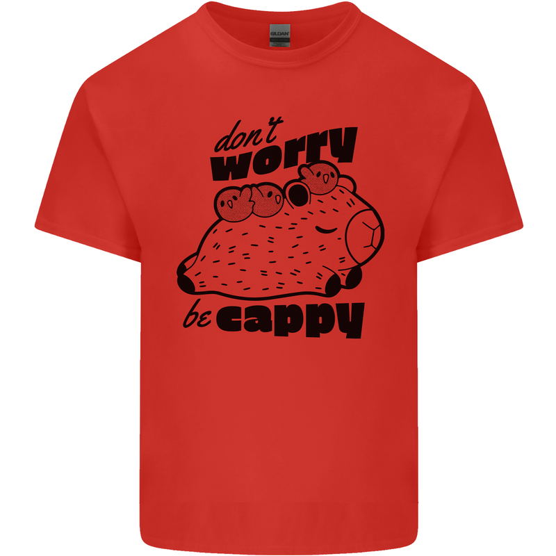 Cappybara Dont Worry Be Cappy Mens Cotton T-Shirt Tee Top Red