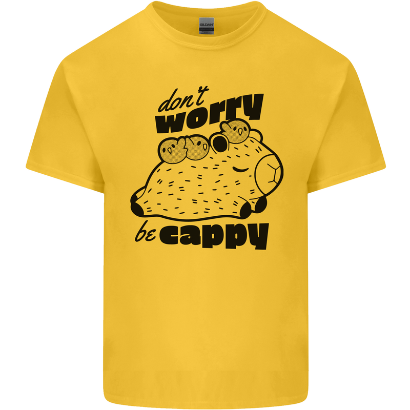 Cappybara Dont Worry Be Cappy Mens Cotton T-Shirt Tee Top Yellow