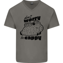 Cappybara Dont Worry Be Cappy Mens V-Neck Cotton T-Shirt Charcoal