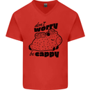 Cappybara Dont Worry Be Cappy Mens V-Neck Cotton T-Shirt Red