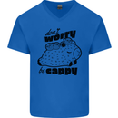 Cappybara Dont Worry Be Cappy Mens V-Neck Cotton T-Shirt Royal Blue