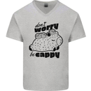 Cappybara Dont Worry Be Cappy Mens V-Neck Cotton T-Shirt Sports Grey