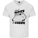 Cappybara Dont Worry Be Cappy Mens V-Neck Cotton T-Shirt White