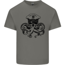 Captain Cthulhu Octopus Sailor Boat Navy Skull Mens Cotton T-Shirt Tee Top Charcoal