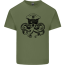 Captain Cthulhu Octopus Sailor Boat Navy Skull Mens Cotton T-Shirt Tee Top Military Green