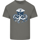 Captain Cthulhu Octopus Sailor Navy Boat Skull Kids T-Shirt Childrens Charcoal