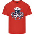 Captain Cthulhu Octopus Sailor Navy Boat Skull Kids T-Shirt Childrens Red