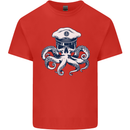 Captain Cthulhu Octopus Sailor Navy Boat Skull Kids T-Shirt Childrens Red