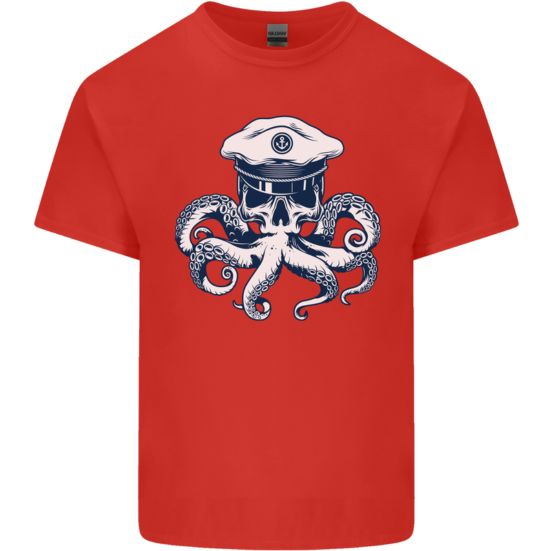 Captain Cthulhu Octopus Sailor Navy Boat Skull Kids T-Shirt Childrens Red