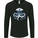Captain Cthulhu Octopus Sailor Navy Boat Skull Mens Long Sleeve T-Shirt Black