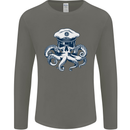 Captain Cthulhu Octopus Sailor Navy Boat Skull Mens Long Sleeve T-Shirt Charcoal