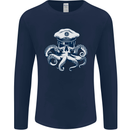 Captain Cthulhu Octopus Sailor Navy Boat Skull Mens Long Sleeve T-Shirt Navy Blue
