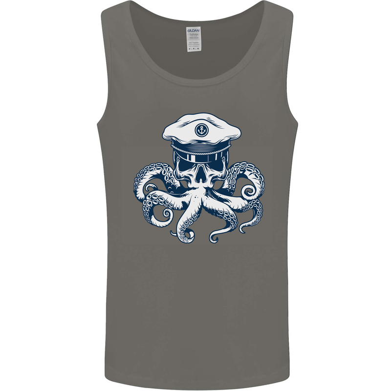 Captain Cthulhu Octopus Sailor Navy Boat Skull Mens Vest Tank Top Charcoal