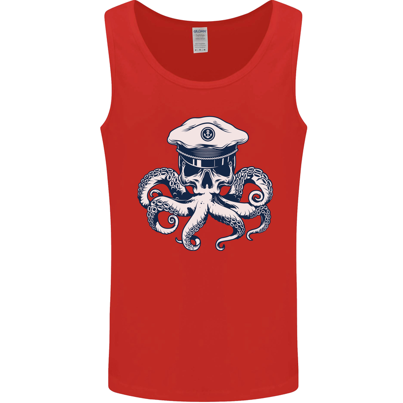 Captain Cthulhu Octopus Sailor Navy Boat Skull Mens Vest Tank Top Red