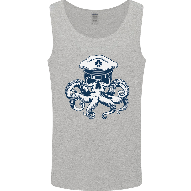 Captain Cthulhu Octopus Sailor Navy Boat Skull Mens Vest Tank Top Sports Grey
