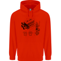 Car Engine Blueprints Petrolhead Mens 80% Cotton Hoodie Bright Red