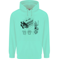 Car Engine Blueprints Petrolhead Mens 80% Cotton Hoodie Peppermint