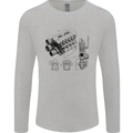 Car Engine Blueprints Petrolhead Mens Long Sleeve T-Shirt Sports Grey