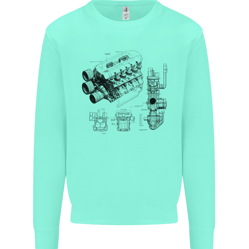 Car Engine Blueprints Petrolhead Mens Sweatshirt Jumper Peppermint