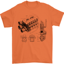 Car Engine Blueprints Petrolhead Mens T-Shirt 100% Cotton Orange