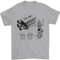 Car Engine Blueprints Petrolhead Mens T-Shirt 100% Cotton Sports Grey