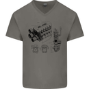 Car Engine Blueprints Petrolhead Mens V-Neck Cotton T-Shirt Charcoal