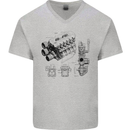 Car Engine Blueprints Petrolhead Mens V-Neck Cotton T-Shirt Sports Grey