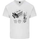 Car Engine Blueprints Petrolhead Mens V-Neck Cotton T-Shirt White