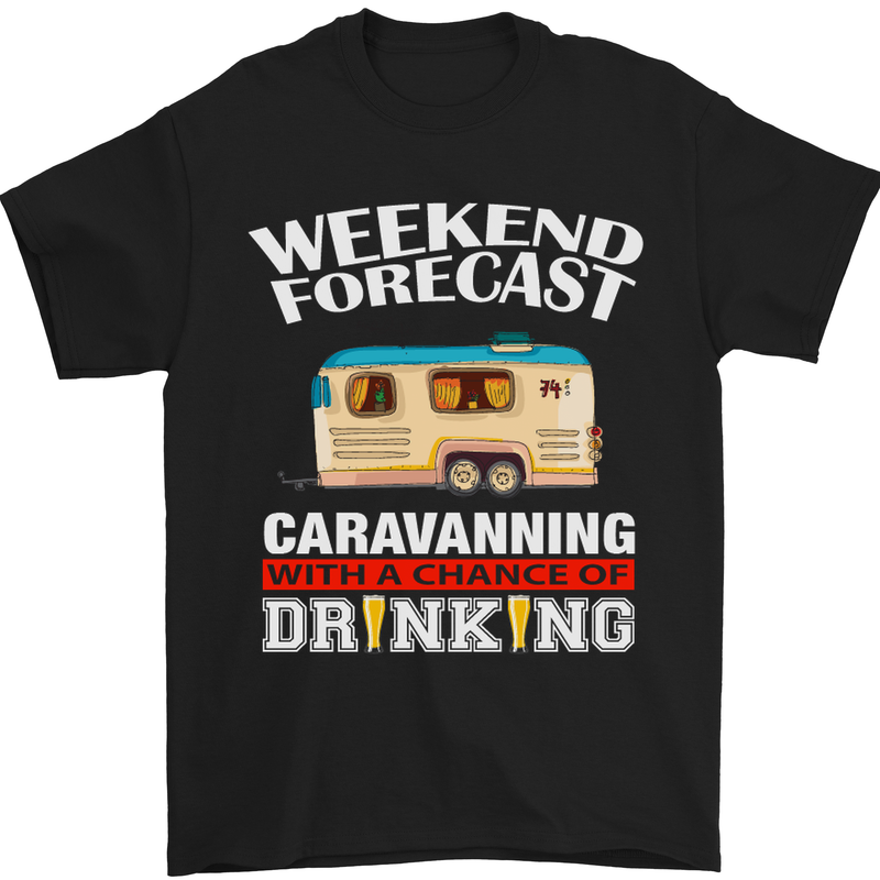 a black t - shirt with a camper saying weekend forecast
