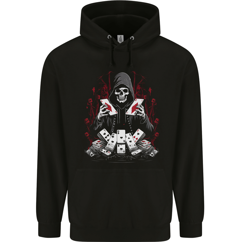 Card Playing Grim Reaper Poker Mens 80% Cotton Hoodie Black