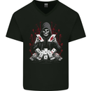 Card Playing Grim Reaper Poker Mens V-Neck Cotton T-Shirt Black