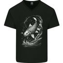 Carp Fish on a Line Fishing Fisherman Mens V-Neck Cotton T-Shirt Black
