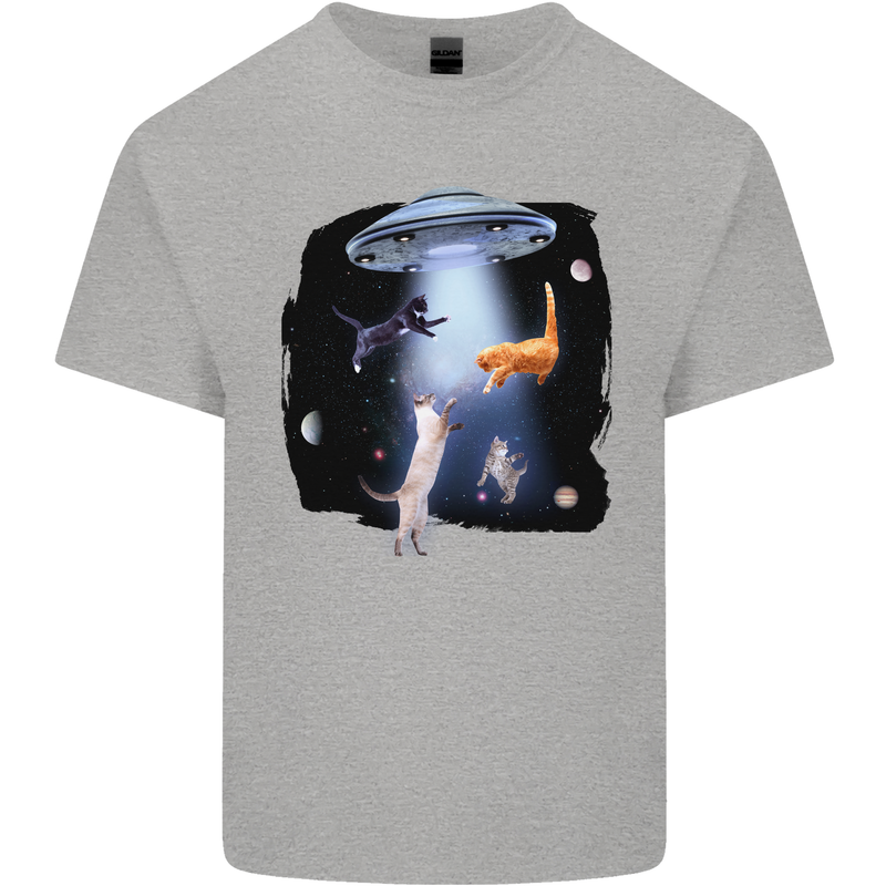 Cat Abduction Alien UFO Kids T-Shirt Childrens Sports Grey