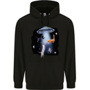 Cat Abduction Alien UFO Mens 80% Cotton Hoodie Black