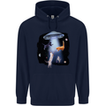 Cat Abduction Alien UFO Mens 80% Cotton Hoodie Navy Blue