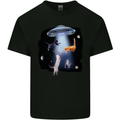 Cat Abduction Alien UFO Mens Cotton T-Shirt Tee Top Black
