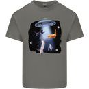 Cat Abduction Alien UFO Mens Cotton T-Shirt Tee Top Charcoal