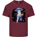 Cat Abduction Alien UFO Mens Cotton T-Shirt Tee Top Maroon