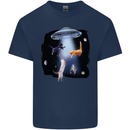 Cat Abduction Alien UFO Mens Cotton T-Shirt Tee Top Navy Blue