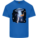 Cat Abduction Alien UFO Mens Cotton T-Shirt Tee Top Royal Blue