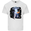Cat Abduction Alien UFO Mens Cotton T-Shirt Tee Top White
