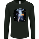 Cat Abduction Alien UFO Mens Long Sleeve T-Shirt Black