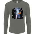 Cat Abduction Alien UFO Mens Long Sleeve T-Shirt Charcoal