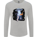 Cat Abduction Alien UFO Mens Long Sleeve T-Shirt Sports Grey